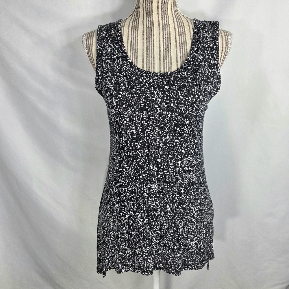 Lynn Ritchie Silver Black & White Abstract Hi-Low Hem Sleeveless Top Size Small
